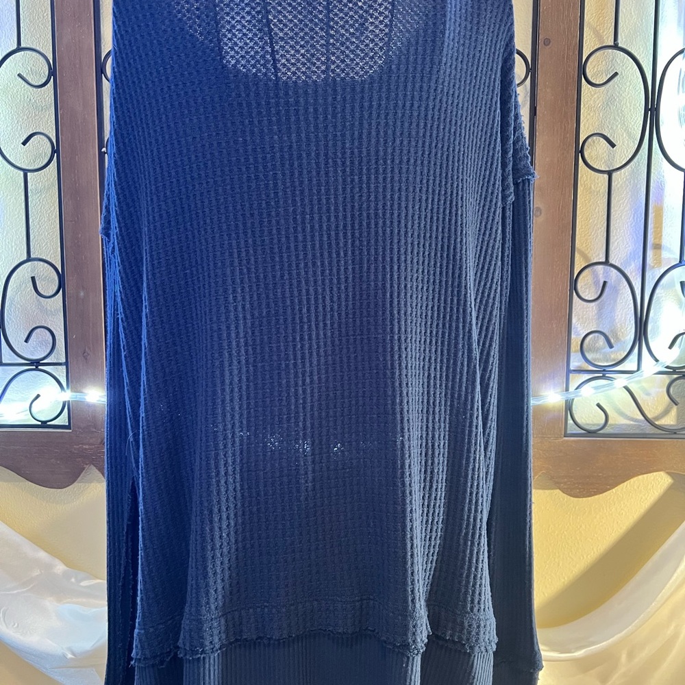 We The Free Dark Blue Waffle Knit Shirt
